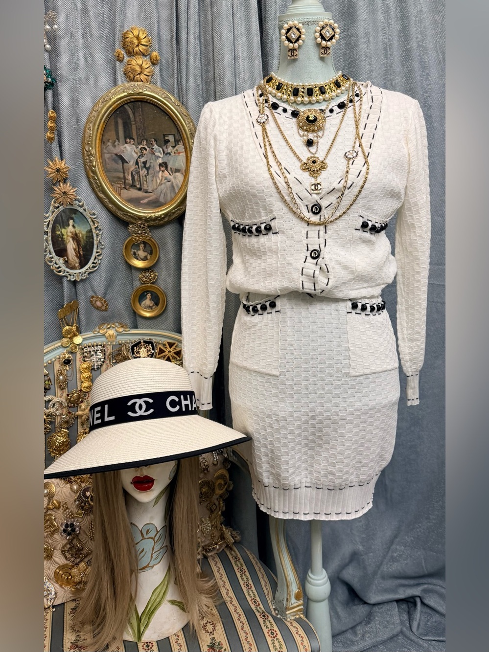 Magnetism in Ivory — Parisian Knit Set Of Dress and Cardigan with Hat